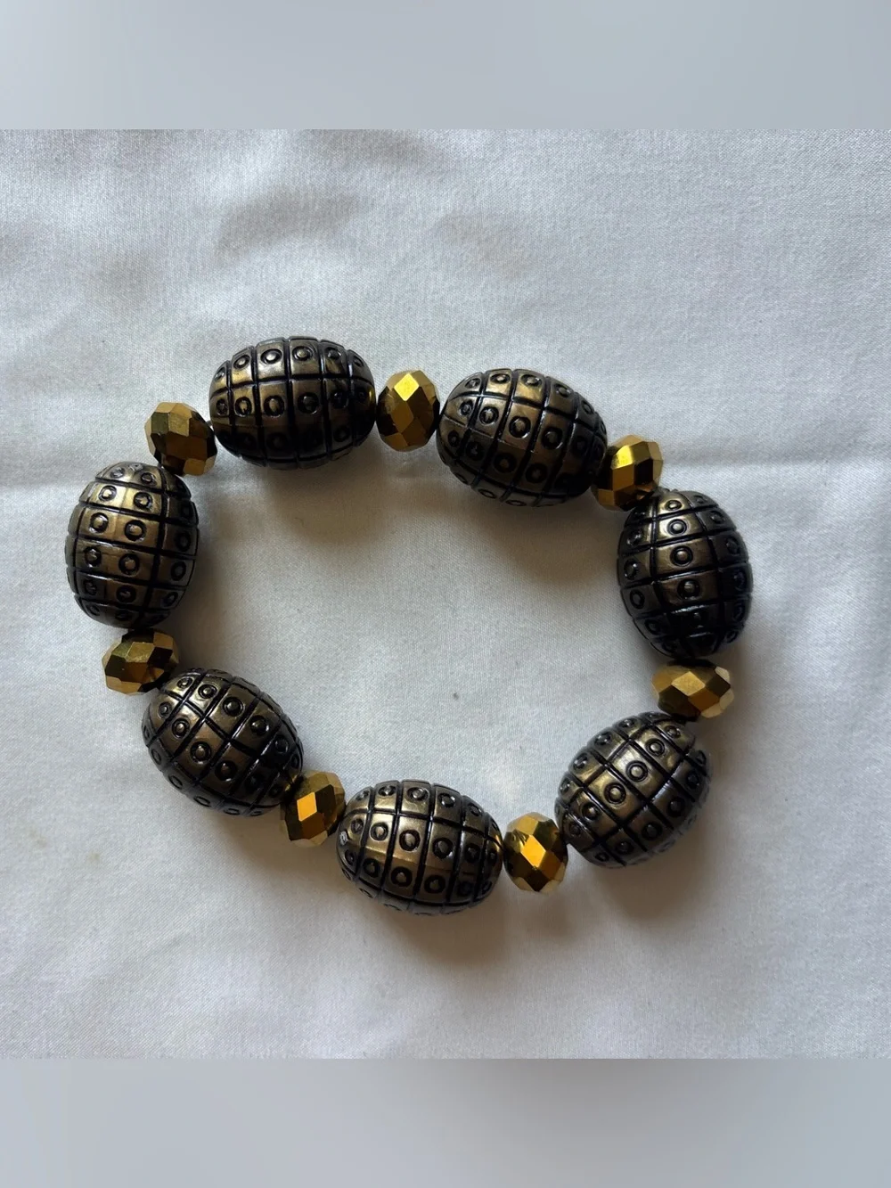 Metallic Bronze and Gold Beaded Stretch Bracelet